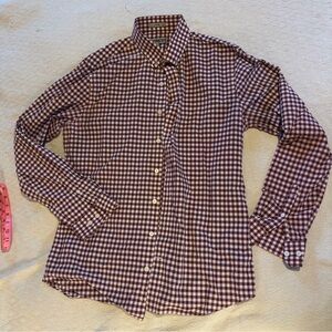 Express Mens Burgundy Checkered Fitted Dress Shirt Size M